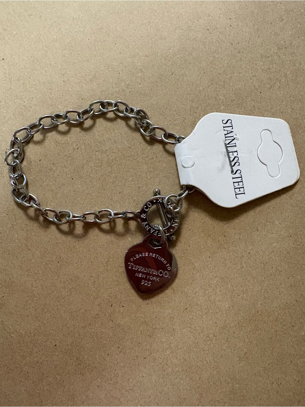 Luxury inspired stainless Steel Heart Tag Toggle Bracelet - Silver - Picture 2 of 3